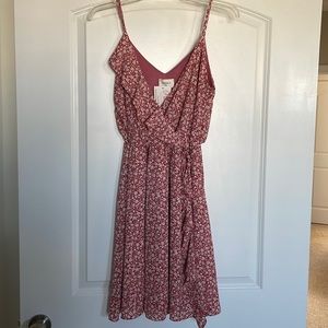 Pink floral wrap dress, midi, size medium